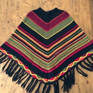 Vintage 80’s Handmade Boho Colorful Wool Poncho